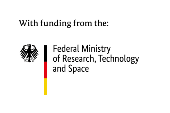 The german eagle can be seen next to the german flag and the text: "With funding from the: Federal Ministry of Research, Technology and Space"
