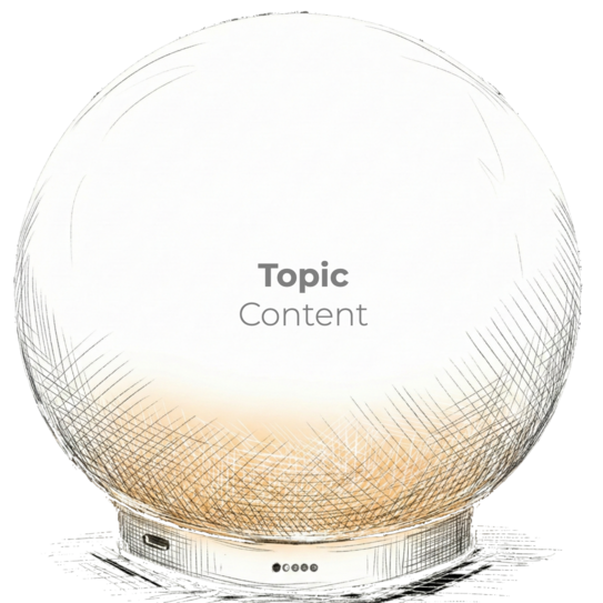 Eine Schneekugel mit den Wörtern 'Content' und 'Topic' in ihr.
