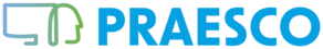 Das Logo von PRAESCO. Links ist ein PC Bildschirm zu sein, welcher in einen blau-grün Farbverlauf sich zu einem menschlichen Gesicht wandelt. Rechts ist der blaue Schriftzug "PRAESCO".